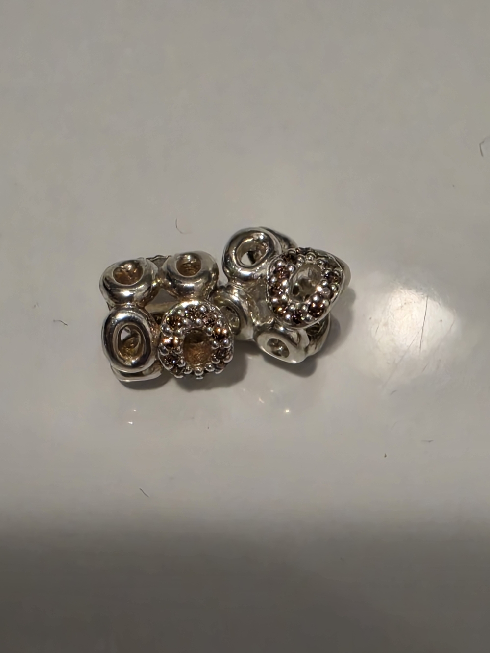 Pandora Silver Floral Spacer Beads with Clear Crystal Centers